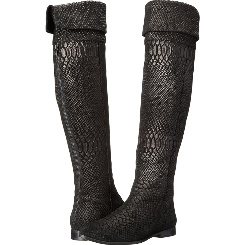 Seychelles Anthropologie Black Victory Croc Over The Knee Boots Leather Size 7